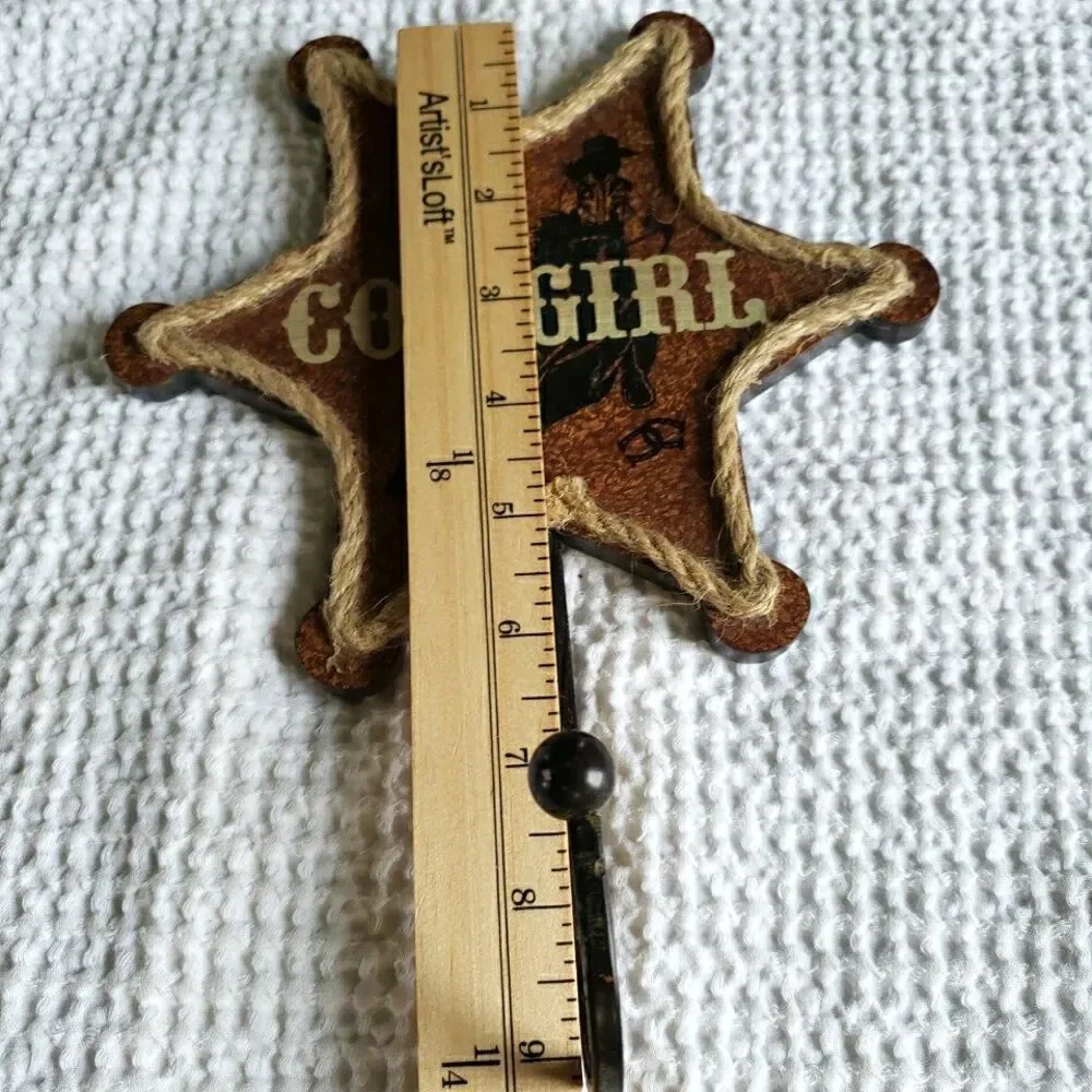Western Cowgirl Sheriff Star Wall Hook Rope Trim Metal Cast Iron Rustic Decor